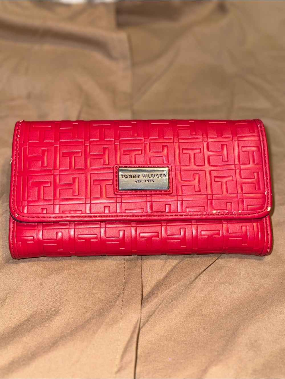 Tommy Hilfiger red Embossed Trifold Wallet